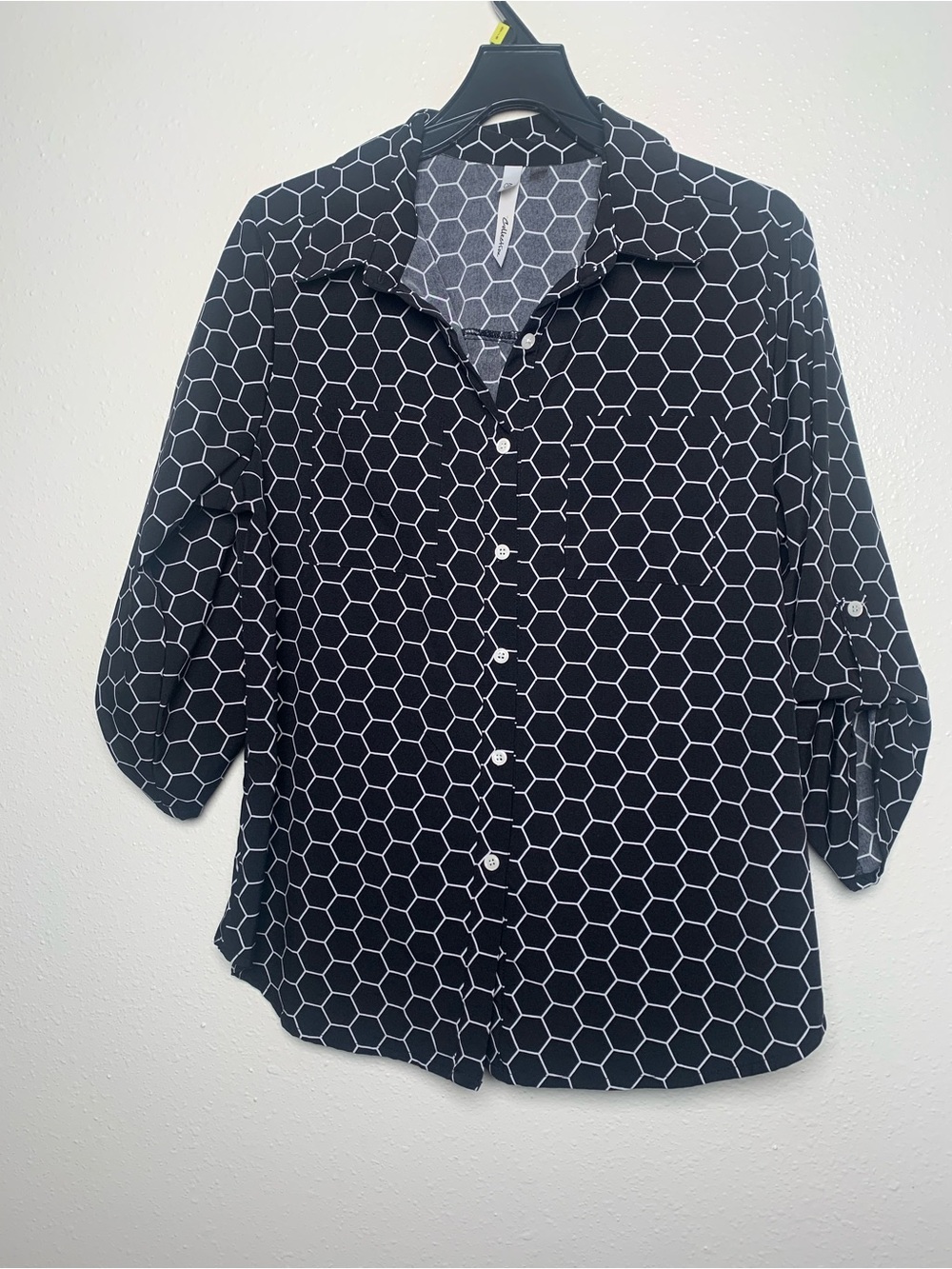 Women’s Black Hexagon Print Button-Up Top